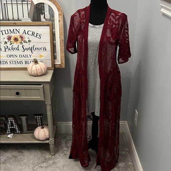 Trendy Boutique Deep Red Lace Cardigan - Picture 1 of 8